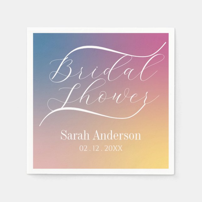 Elegant Purple Gradient Ombre Script Bridal Shower Napkins (Front)