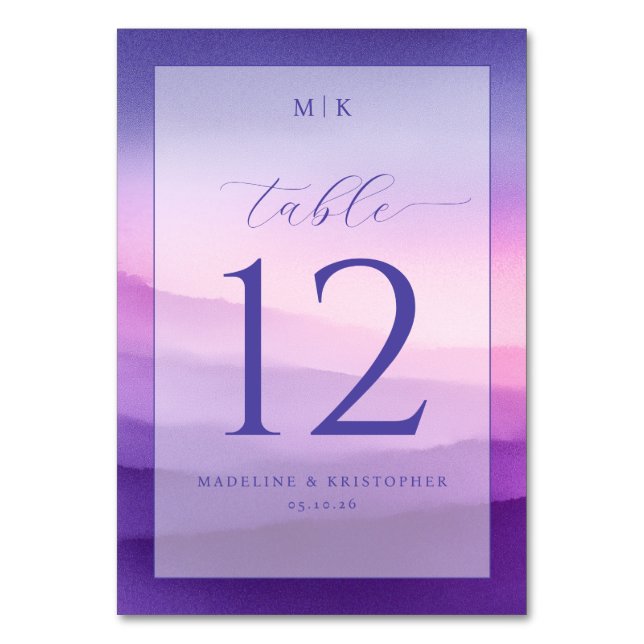 Elegant Purple Gradient Table Number (Front)
