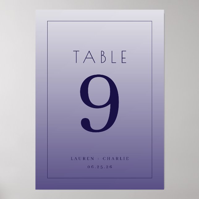 Elegant Purple Gradient Table Number Holder (Front)