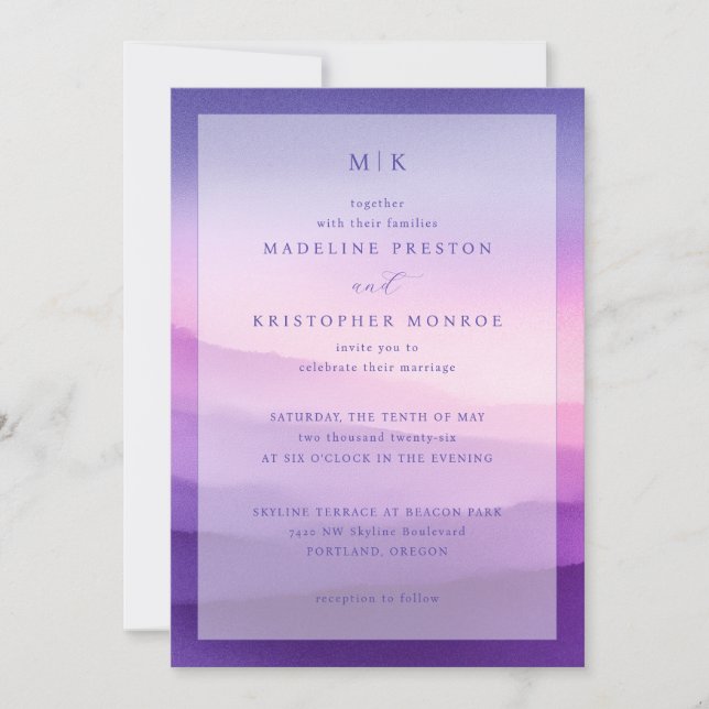 Elegant Purple Gradient Wedding Invitation (Front)