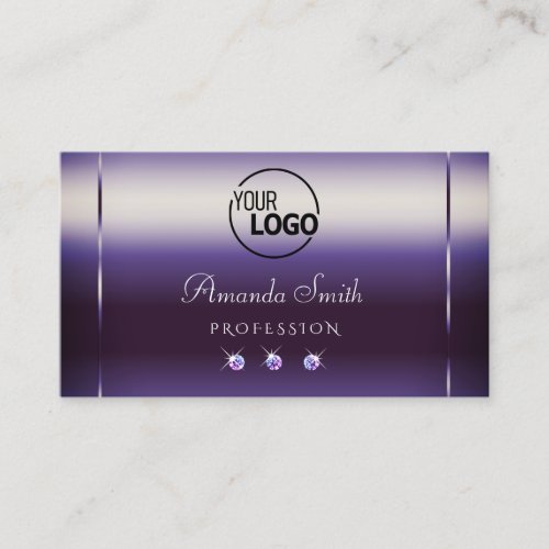Elegant Purple Gradient with Logo and Rhinestones Business Card