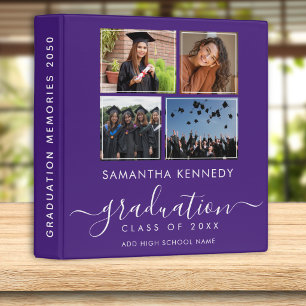 Elegant Purple Graduation 4 Photo Collage Album   3 Ring Binder
