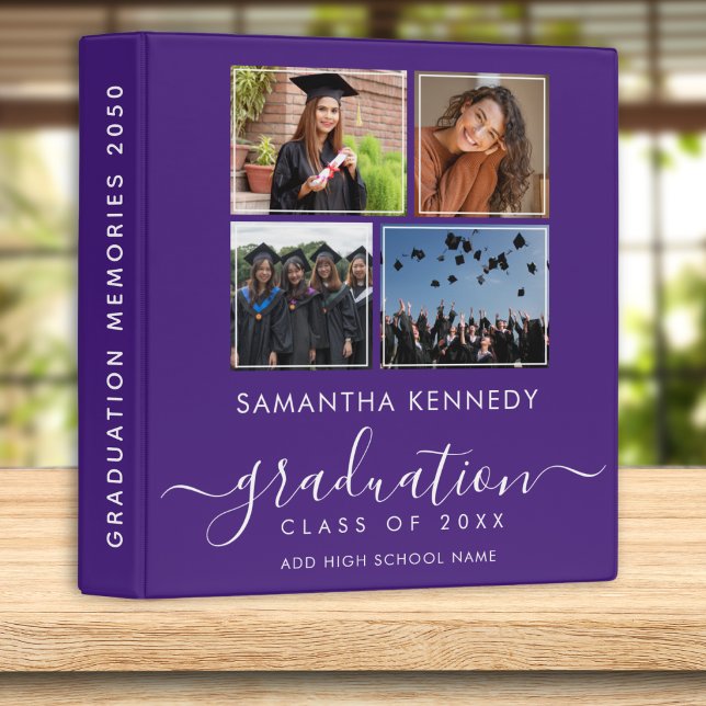 Elegant Purple Graduation 4 Photo Collage Album   3 Ring Binder (Creator Uploaded)