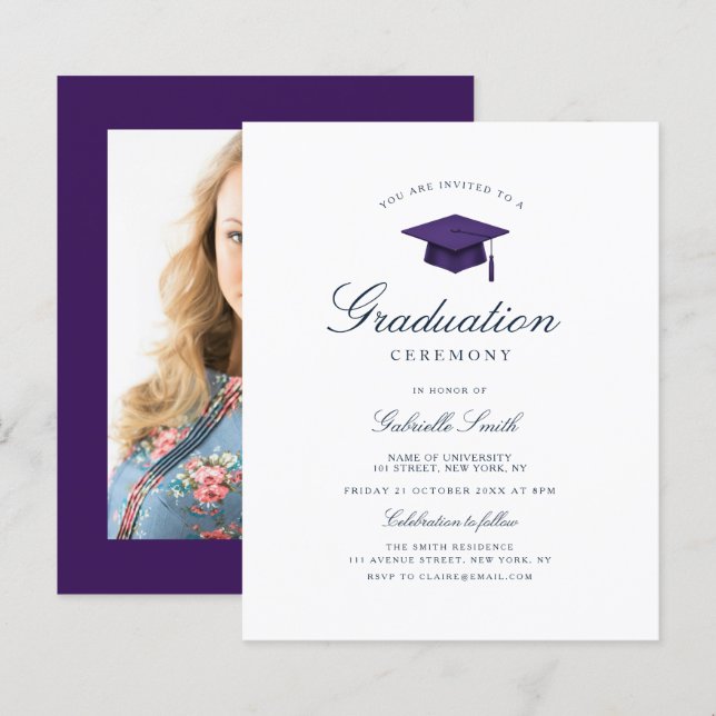 elegant purple graduation ceremony invitation (Front/Back)