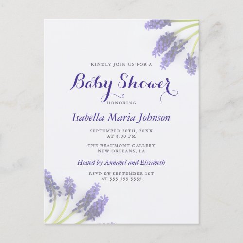 Elegant Purple Grape_Hyacinth Floral Baby Shower Invitation Postcard