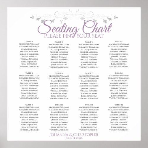 Elegant Purple Gray 12 Table Wedding Seating Chart