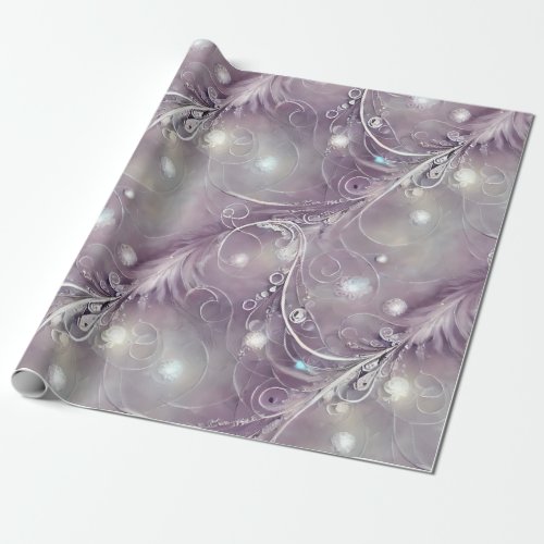 Elegant Purple Gray Feathery and Sparkles Wrapping Paper