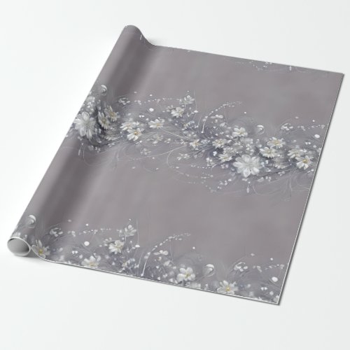 Elegant Purple Gray Floral and Pearl  Wrapping Paper