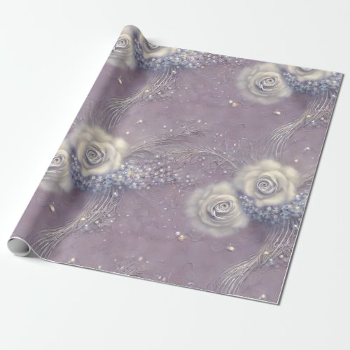 Elegant Purple Gray Floral and Pearl  Wrapping Paper