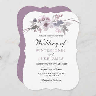 Elegant Purple Gray Floral Wedding Invite