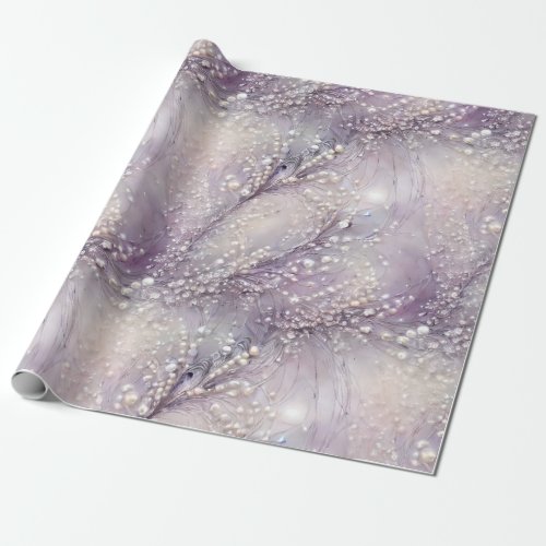 Elegant Purple Gray Pearl Bead Branch Moonlit Wrapping Paper