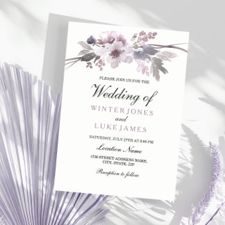 Elegant Purple Gray Winter Floral Wedding Invite