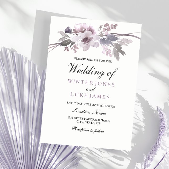 Elegant Purple Gray Winter Floral Wedding Invite (Creator Uploaded)