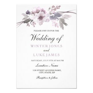 Elegant Purple Gray Winter Floral Wedding Invite