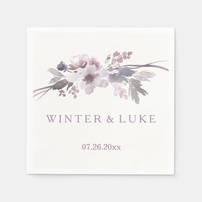 Elegant Purple Gray Winter Floral Wedding Napkin (Front)