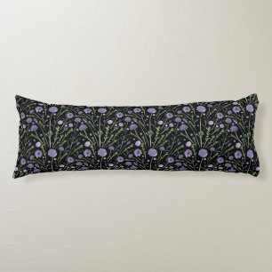 Elegant Purple Green Black Watercolor Flowers Body Pillow