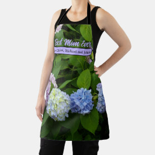 Elegant purple green blue floral hydrangeas  apron