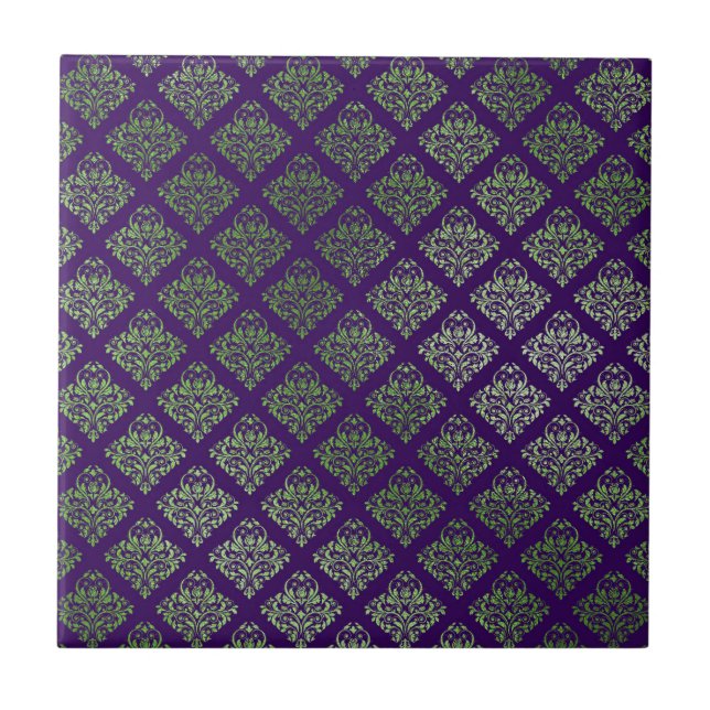Elegant Purple Green Decor Ceramic Tile (Front)