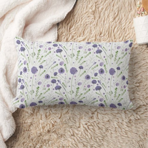 Elegant Purple Green Floral Pattern Lumbar Pillow