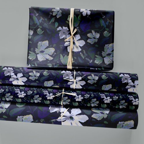 Elegant Purple Green Floral Pattern Wrapping Paper Sheets