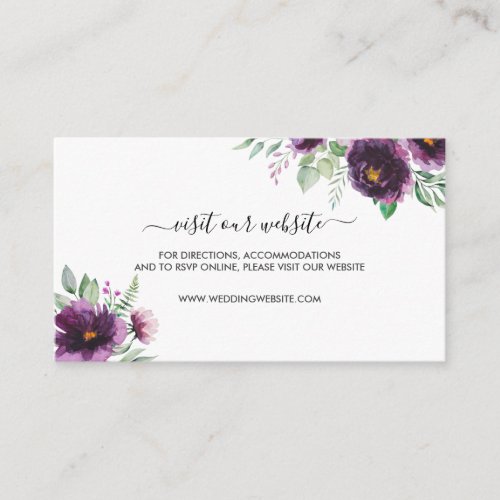 Elegant Purple Green Floral Wedding Enclosure Card