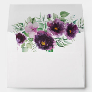 Elegant Purple Green Floral Wedding Envelope