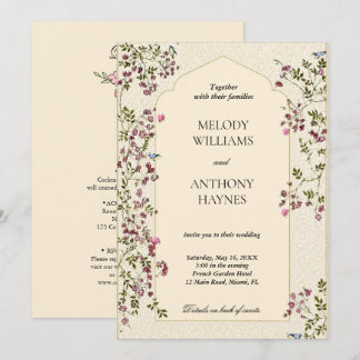 Elegant Purple & Green Floral Wedding Invitation
