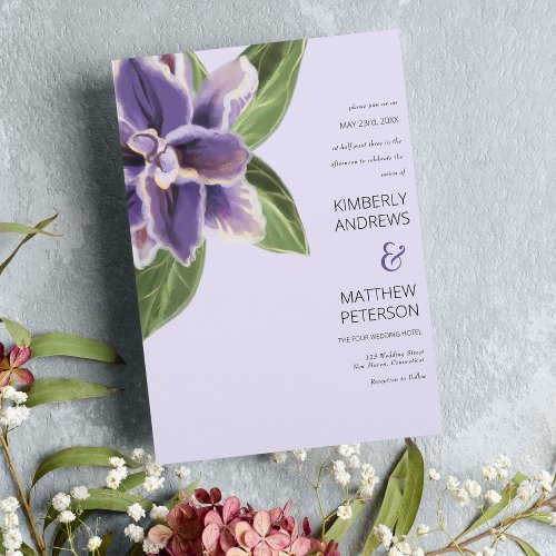 Elegant purple green lavender white orchid Wedding Invitation