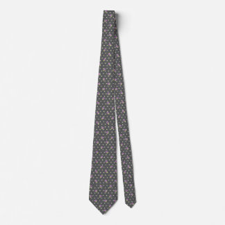 Elegant Purple Green on Dark Grey Floral Pattern Neck Tie