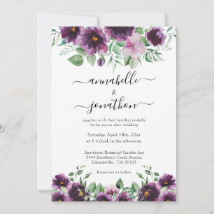 Elegant Purple Green Watercolor Floral Wedding Invitation