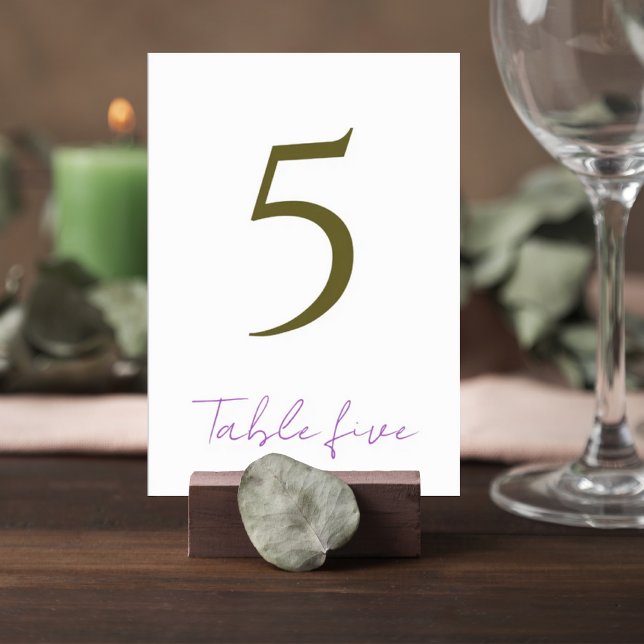 Elegant Purple & Green Wedding Table Number Sign (Creator Uploaded)