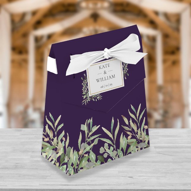 Elegant Purple Greenery Foliage Wedding  Favor Boxes (Creator Uploaded)