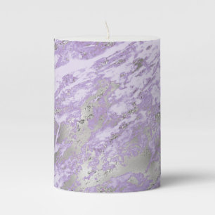 Elegant Purple Grey Abstract Chic Pattern Pillar Candle