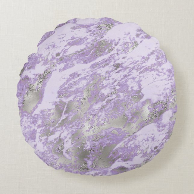 Elegant Purple Grey Abstract Chic Pattern Round Pillow (Front)