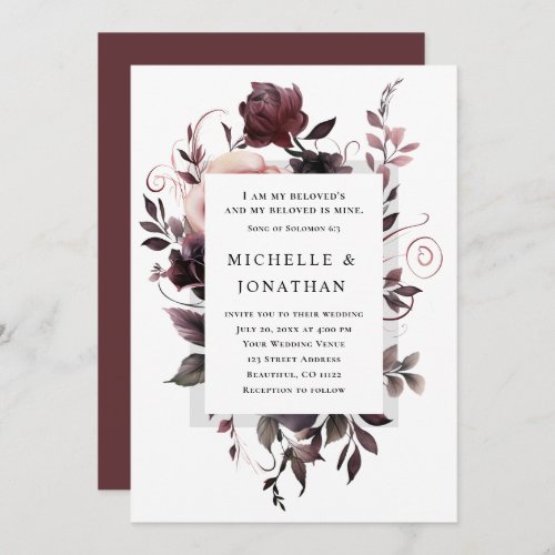 Elegant Purple Grey Floral Bible Christian Wedding Invitation