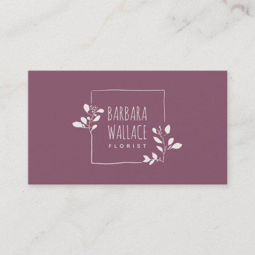Elegant purple hand drawn floral frame minimalist business card
