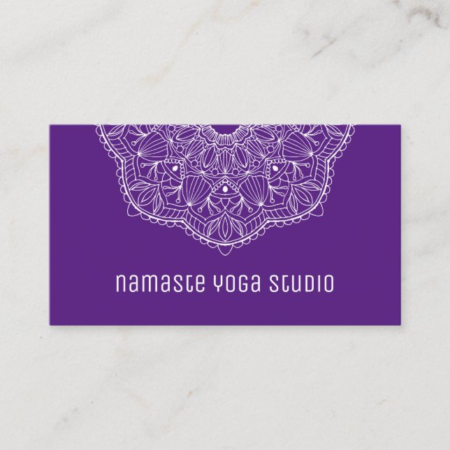 Elegant Purple Hand Drawn Mandala Yoga Instructor Business Card (Front)