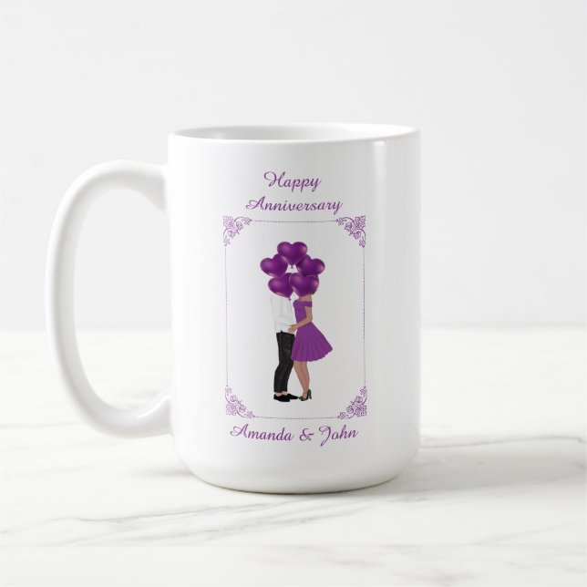 Elegant Purple Happy Anniversary Personalized Mug (Left)