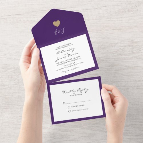 Elegant Purple Heart All in One Wedding Invitation