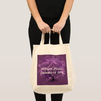 Elegant Purple Heart Leaf Tree Wedding Tote Bag