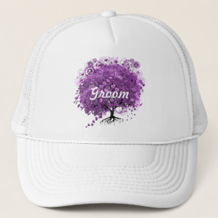 Elegant Purple Heart Leaf Tree Wedding Trucker Hat