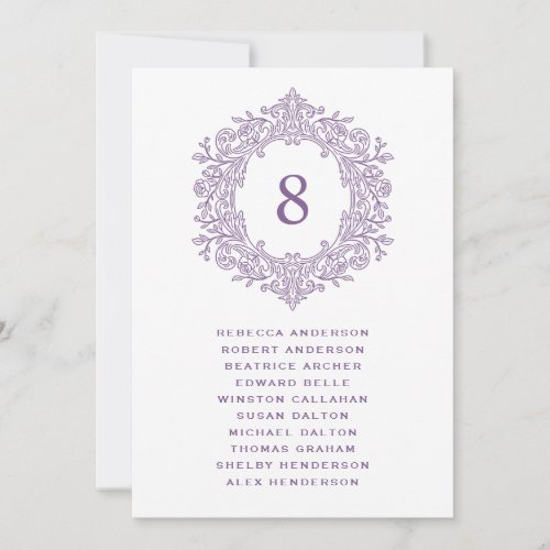 Elegant Purple Heirloom Crest Wedding Seating Card