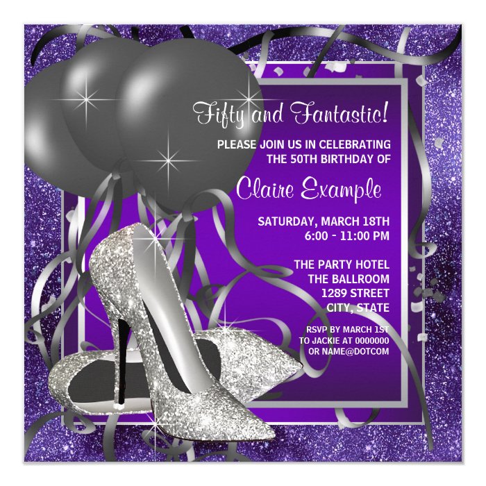 Elegant Purple High Heels Birthday Party Card | Zazzle