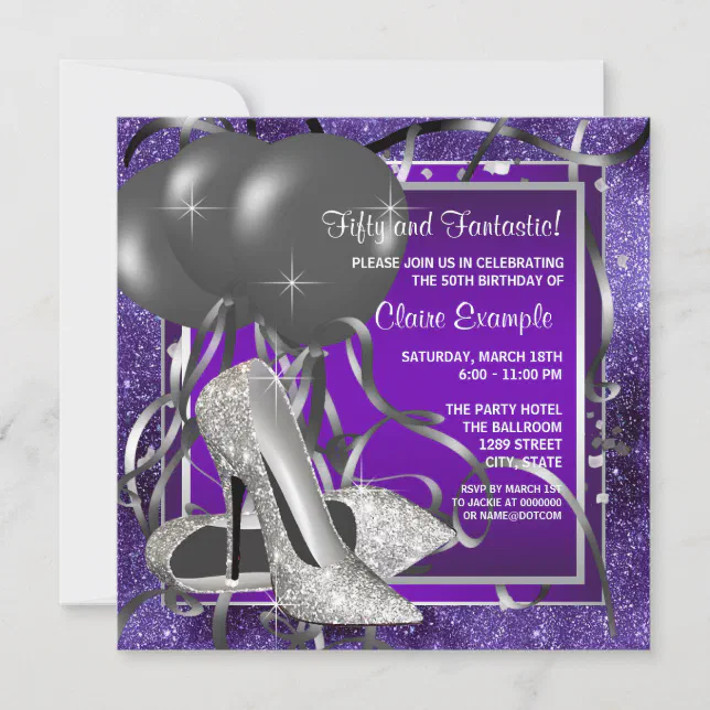 Elegant Purple High Heels Birthday Party Invitation | Zazzle