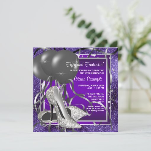 Elegant Purple High Heels Birthday Party Invitation | Zazzle