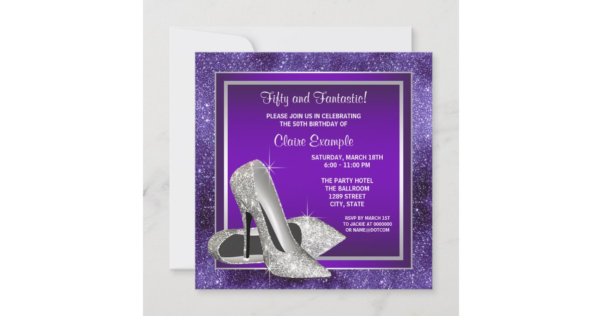 Elegant Purple High Heels Birthday Party Invitation | Zazzle