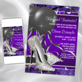 Elegant Purple High Heels Womans Birthday Party Invitation by Pure_Elegance at Zazzle
