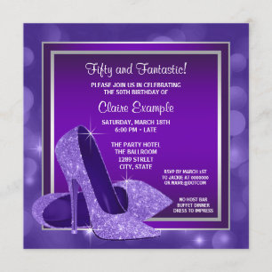 Elegant Purple High Heels Womans Birthday Party Invitation