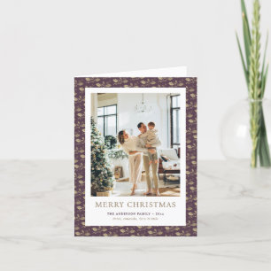 Elegant Purple Holly Photo Merry Christmas Folded Holiday Card