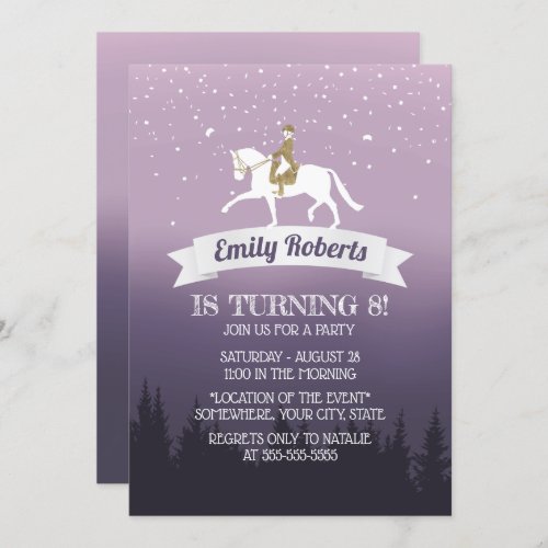 Elegant Purple Horseback Riding Horse Birthday Invitation